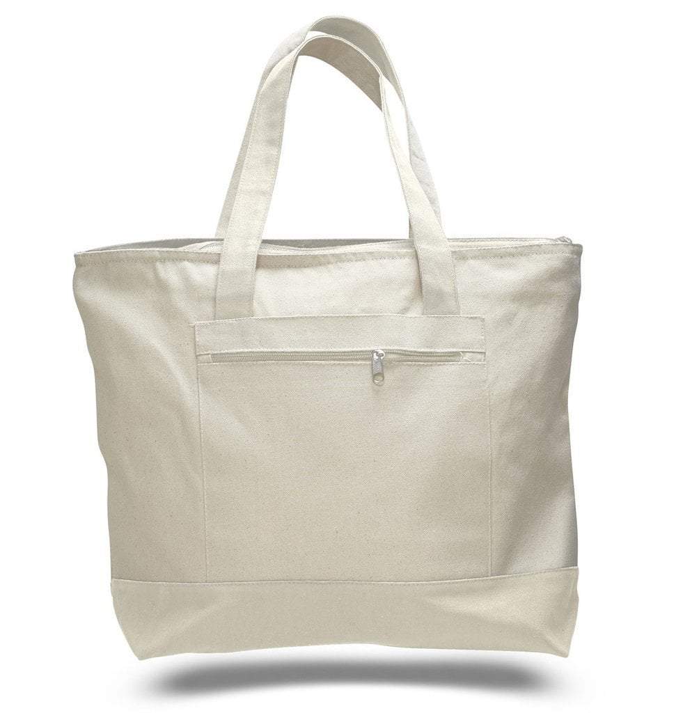 Large Canvas Tote Bag With Front Pocket and Zipper Canvas 
