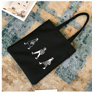 Korean Style Canvas Tote Bag With One Color Logo & Graphic Print