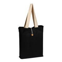 BAGANDTOTE.COM CANVAS TOTE BAG BLACK / NATURAL 100% Cotton Colored Button-Up Canvas Tote with Natural Handles