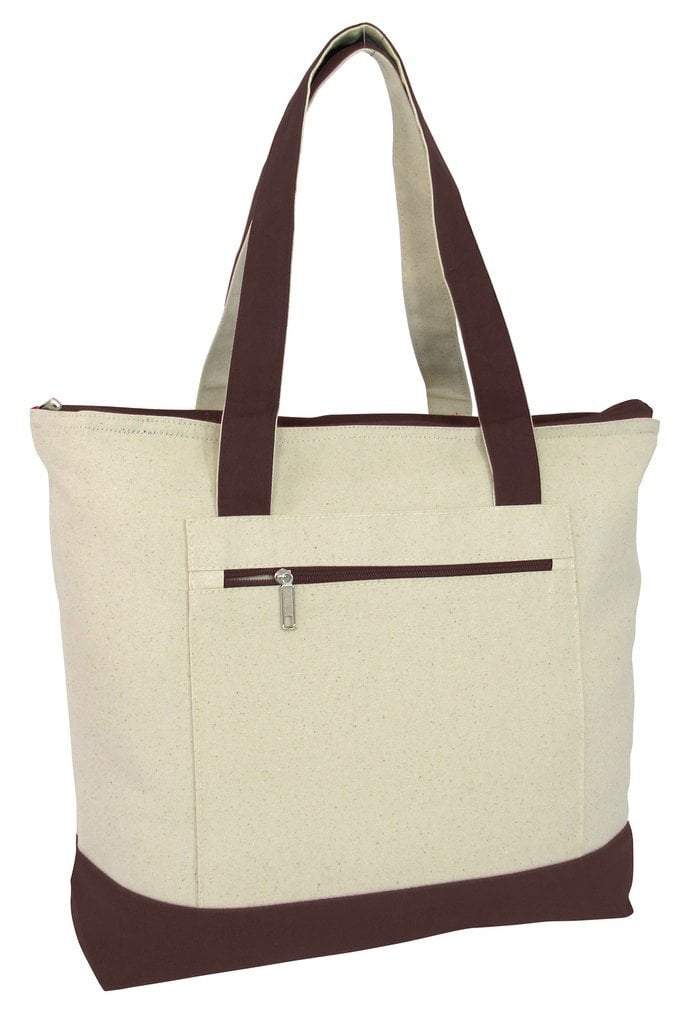 BAGANDTOTE CANVAS TOTE BAG CHOCOLATE Heavy Canvas Zippered Shopping Tote Bags