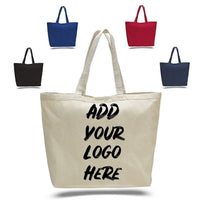 CUSTOM LARGE HEAVY CANVAS TOTE BAGS WITH HOOK AND LOOP CLOSURE