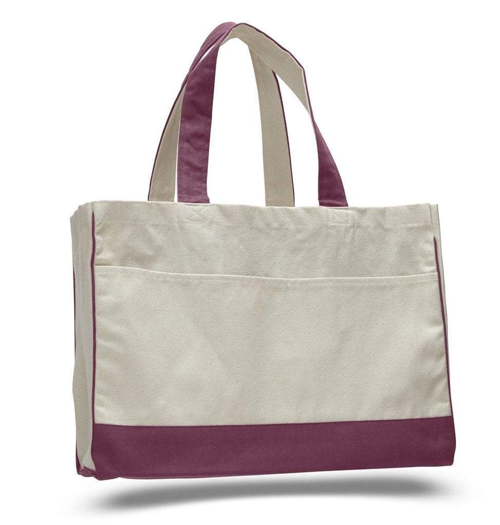 cheap cotton canvas tote bag zip travel manufacturers Cotton Canvas Tote Bag With Inside Zipper Pocket, MAROON