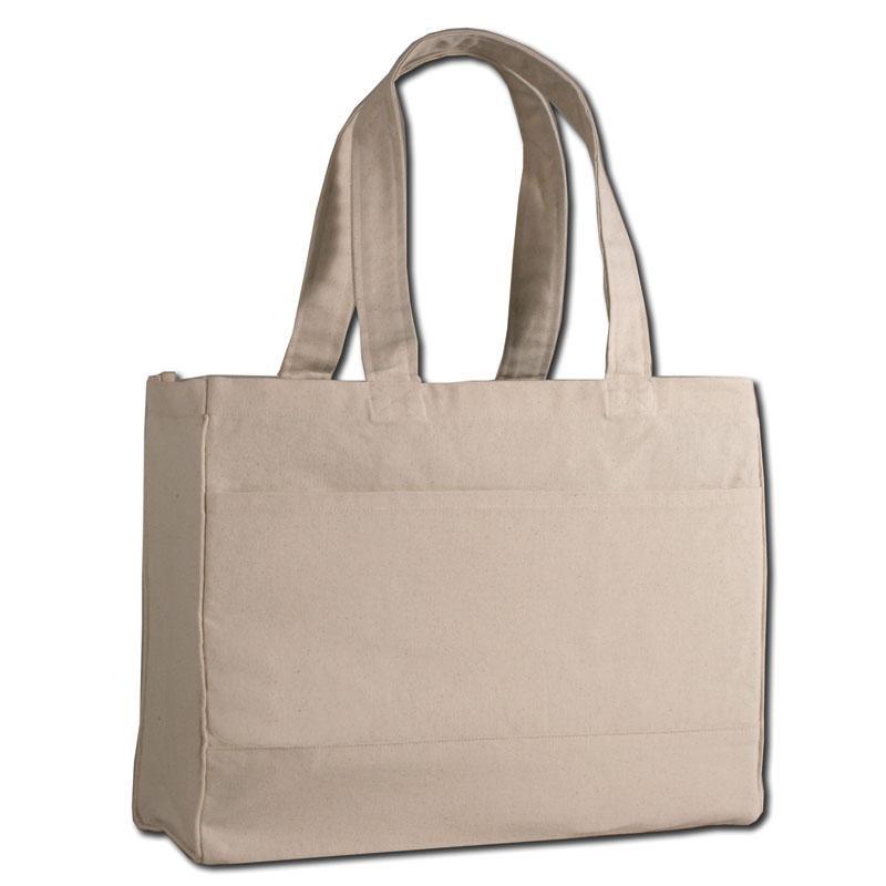 Multi-Pocket Tote Bag with Zip, Canvas Handmade Handbag with Compartments