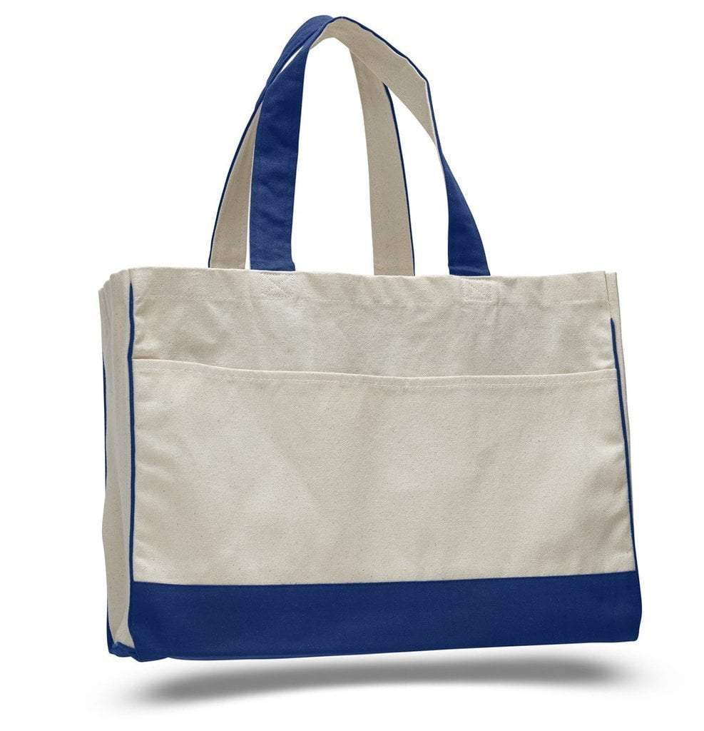 cheap cotton canvas tote bag zip travel manufacturers Cotton Canvas Tote Bag With Inside Zipper Pocket, ROYAL