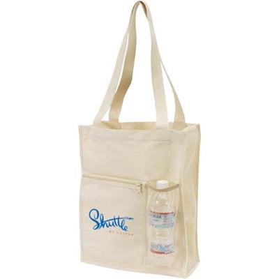 Canvas Tote Bag With Mesh Bottle Holder