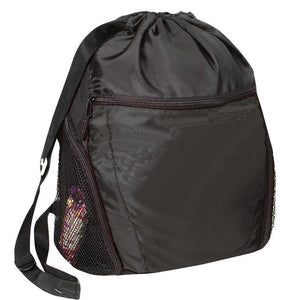 BAGANDTOTE DRAWSTRING BLACK Nylon Drawstring Backpack with Front Pocket
