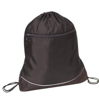 BAGANDTOTE DRAWSTRING BLACK Stripe Nylon Drawstring Bag / Cinch Pack with Zipper Pocket.