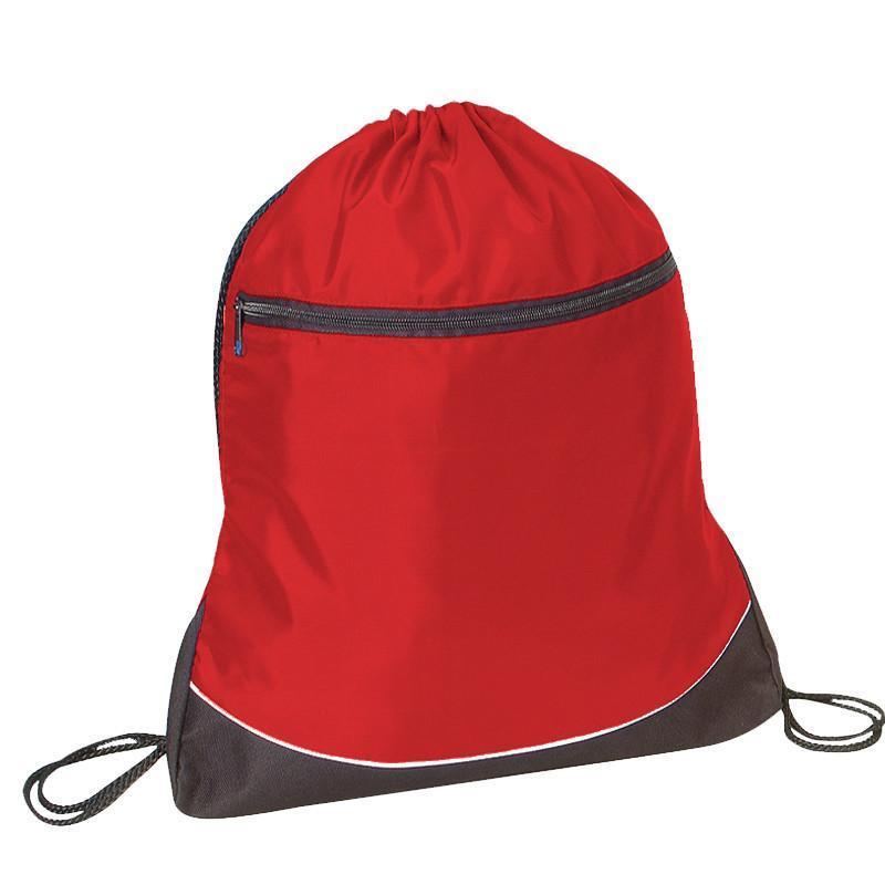 BAGANDTOTE DRAWSTRING RED Stripe Nylon Drawstring Bag / Cinch Pack with Zipper Pocket.