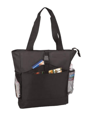 BAGANDTOTE Polyester BLACK CHEAP NON-WOVEN TOTE BAG WITH ZIPPER TWO-TONE