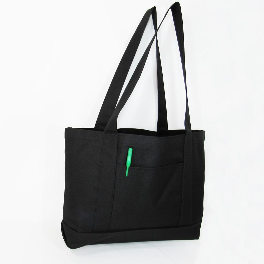 BAGANDTOTE Polyester BLACK Shopping Tote Bags Solid With PVC Backing