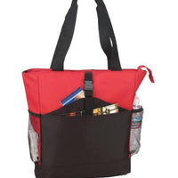 BAGANDTOTE Polyester RED CHEAP NON-WOVEN TOTE BAG WITH ZIPPER TWO-TONE