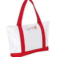 BAGANDTOTE Polyester WHITE/RED Polyester Beach Tote Bags with Zipper