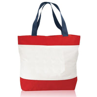 BAGANDTOTE TOTE BAG RED Tri-Color Deluxe Poly Zipper Beach Tote Bags